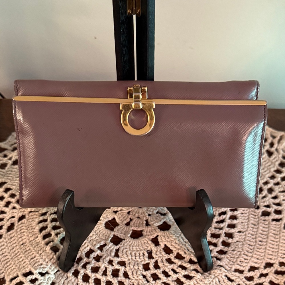 Elegant Mocha Ferragamo  with Gold Accent Wallet